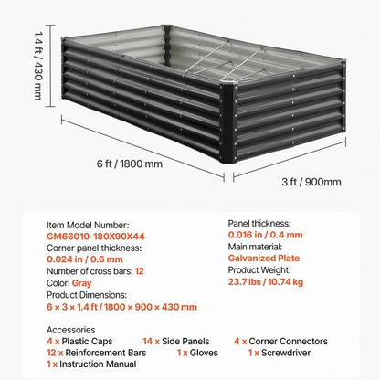 Galvanized Metal Raised Garden Bed, 6.7x3x1.5 FT Rectangular Outdoor Planter Box with Open Bottom for Vegetables, Herbs and Flowers