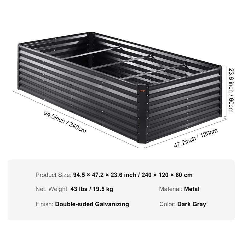 Galvanized Metal Raised Garden Bed, 6.7x3x1.5 FT Rectangular Outdoor Planter Box with Open Bottom for Vegetables, Herbs and Flowers