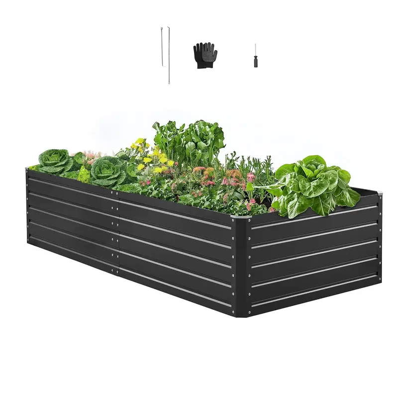 Galvanized Metal Raised Garden Bed, 6.7x3x1.5 FT Rectangular Outdoor Planter Box with Open Bottom for Vegetables, Herbs and Flowers