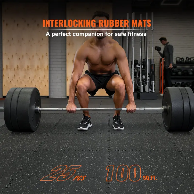 25 Pack 1/2" Thick Interlocking Gym Floor Mats, 24"x24" Heavy Duty EVA Foam Workout Tiles with Rubber Surface, Waterproof Puzzle Flooring for Home Gym, Garage, Basement & Exercise Rooms