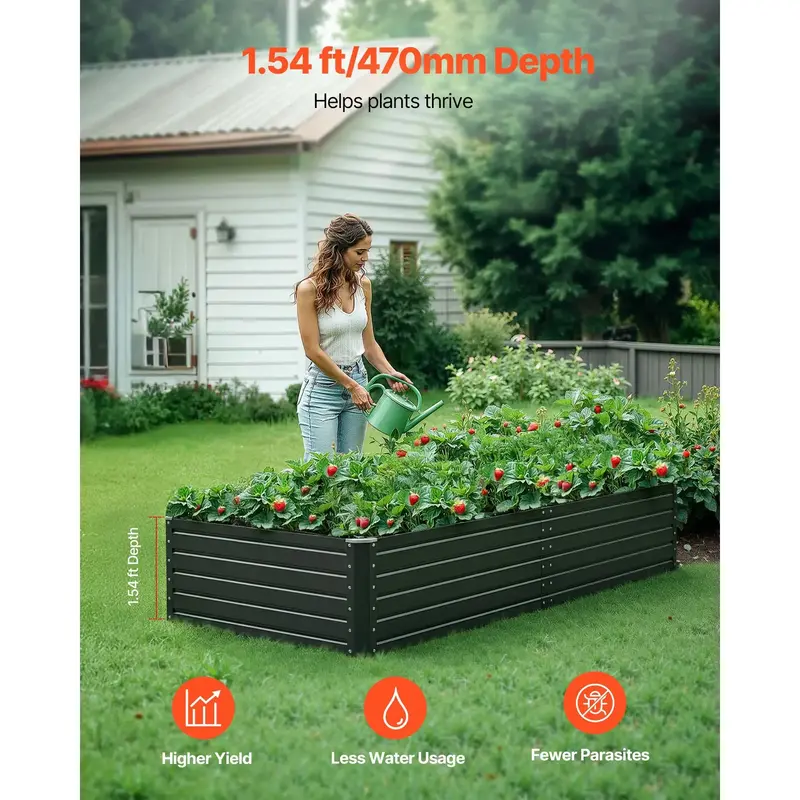 Galvanized Metal Raised Garden Bed, 6.7x3x1.5 FT Rectangular Outdoor Planter Box with Open Bottom for Vegetables, Herbs and Flowers