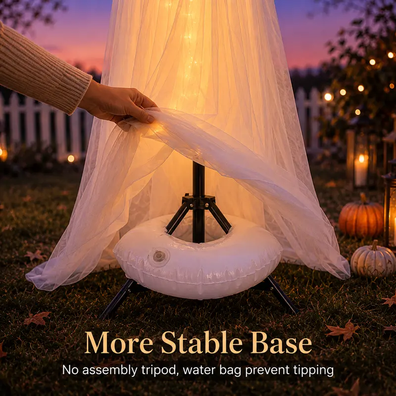 2-Pack 5FT Ghost Halloween Decorations with String Lights – Wind-Resistant Outdoor Indoor Decor with Water Bags & Hats for Garden, Porch & Yard