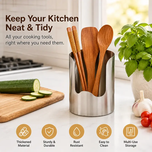 1 Count Thickened Stainless Steel Utensil Organizer, Rust-Resistant Kitchen Countertop Storage Holder, Easy-Clean Multi-Purpose Cutlery Organizer for Spoons, Forks & Kitchen Tools