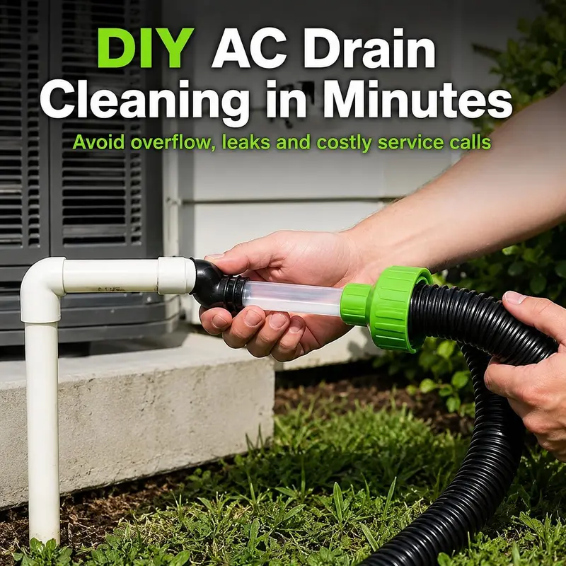 Universal AC Condensate Drain Cleaner Adapter, Wet/Dry Vacuum Attachment for HVAC Drain Pipes, Clear PVC Clog Removal Tool for Fast Drain Cleaning