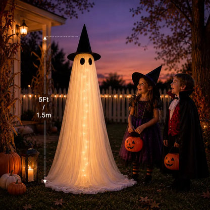 2-Pack 5FT Ghost Halloween Decorations with String Lights – Wind-Resistant Outdoor Indoor Decor with Water Bags & Hats for Garden, Porch & Yard