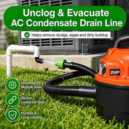 Universal AC Condensate Drain Cleaner Adapter, Wet/Dry Vacuum Attachment for HVAC Drain Pipes, Clear PVC Clog Removal Tool for Fast Drain Cleaning